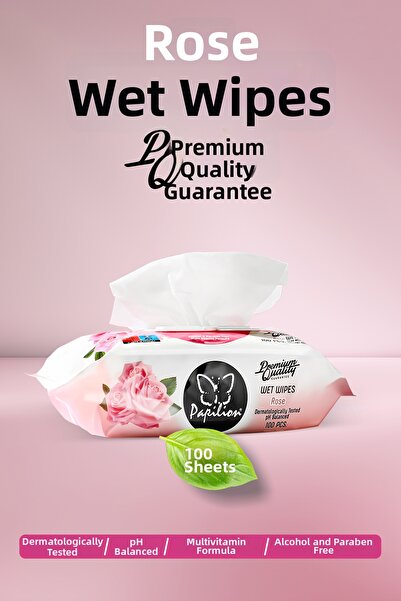 Papilion Premium Rose Scented Wet Wipes Extra Soft for Daily Cleaning 100 She...