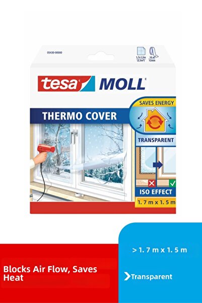 Tesa فيلم عازل حراري من مول، للزجاج، 1.7 متر: 1.5 متر، شفاف