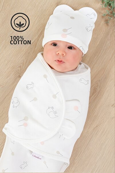 moukou 0-4 Months Baby 100% Cotton Swaddle with Hat, Velcro, Soft Combed Cott...