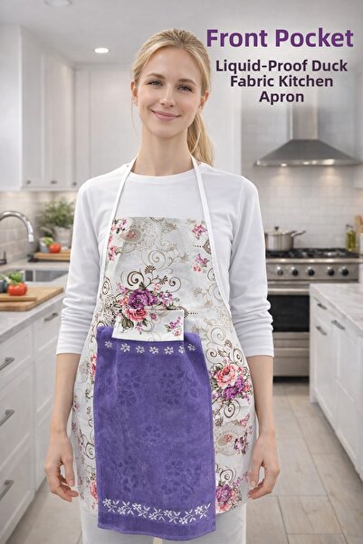 ÇIQRIK HOME مريلة مطبخ من قماش مقاوم للماء مع منشفة أمامية