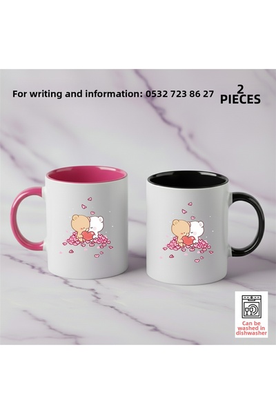 Ceymas Hediyelik Gift Bubu Dudu Couples Coffee Cup Gift Custom Printing (Doub...