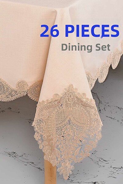 Dantelux طقم طعام من الكتان مكون من 26 قطعة لـ 12 شخصًا من لوسي