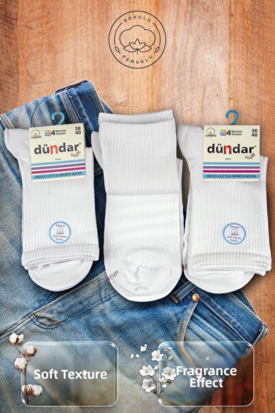 Dündar White 4 Season Scented Cotton Stitch-Free 3-Piece Sock Set