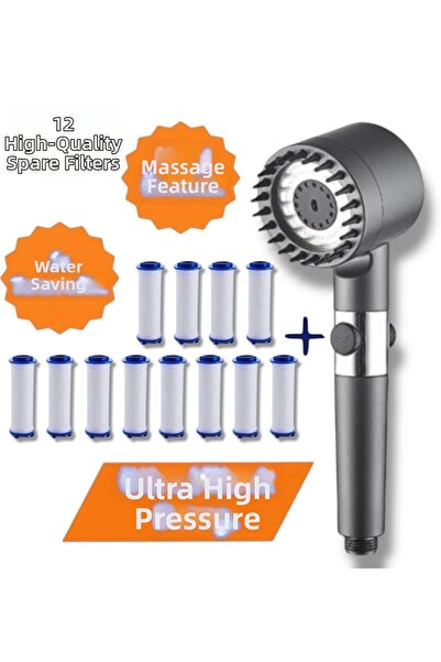 TRUVA High-pressure water-saving shower head with massage feature and 12 spar...