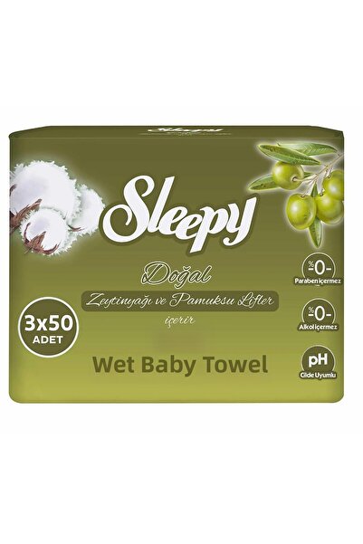 Sleepy 3X50 Wet Towels Olive Oil and Cotton Fibers - Standard Standard