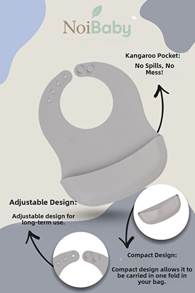 NoiBaby Gray 3-Piece Silicone Dinnerware Set – Bib + Teething Spoon + Vacuum Plate