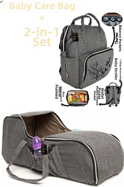 USF حقيبة رعاية الطفل باللون الرمادي + سرير محمول، حاملة أطفال، طقم عربة أطفا...