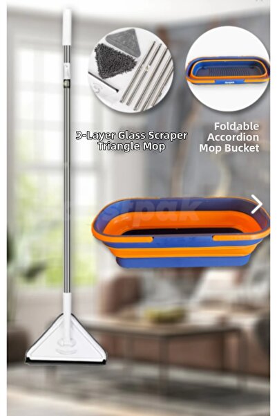 çt çeçem ticaret Triangle Mop Set - Triangle Mop and Mop Bucket with Foldable...