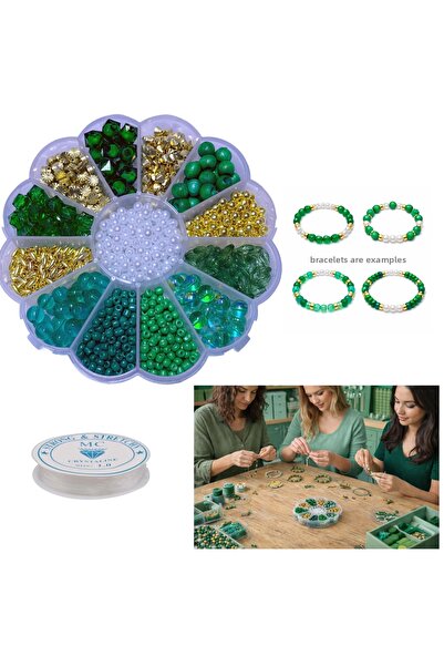 By MO Accessories Σετ χάντρες 13 θέσεων σε πράσινο και χρυσό χρώμα - Δώρο σε ...