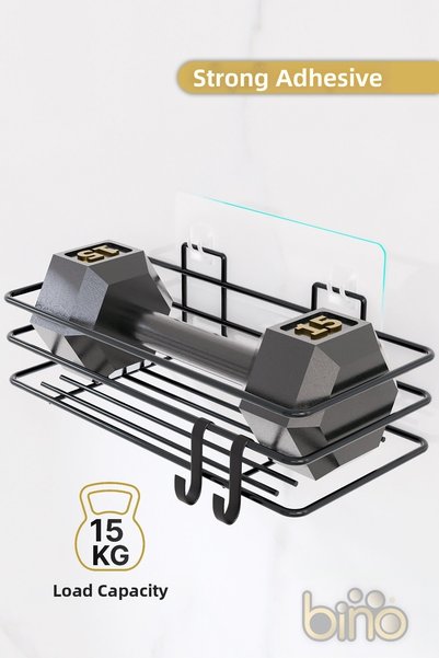 Bino Set of 2 Bathroom Organizer Shampoo Rack Matte Black ADHESIVE 4 HANGers Shower Shelf Stainless Organizer