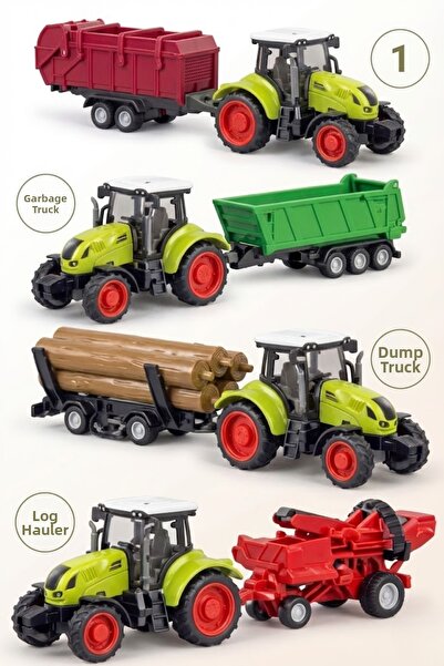 viyol marketim مجموعة جرار ألعاب مع مقطورة مكونة من 4 قطع - مركبات زراعية بطو...