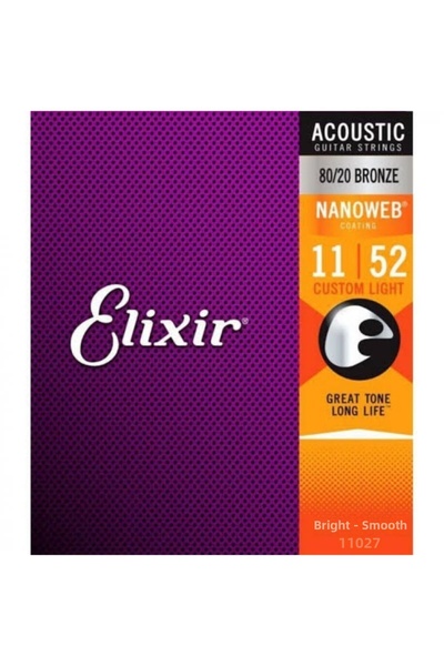 Elixir 11027 سلسلة جيتار صوتي برونزية Nanoweb 80/20 (11-52)