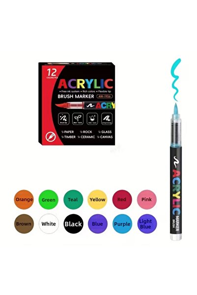 Art Tone Acrylic Marker Brush Tip Marker Pen Set 12Pcs All Colors Posca Stone...