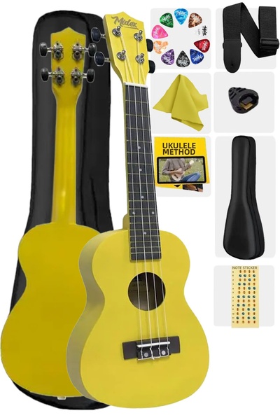 Midex UKX-233YLW Ukulele galben de concert (Plectru pentru geantă cu curea)