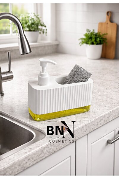 BN Cosmetics Kitchen Countertop Liquid Soap Dispenser and Sponge Holder 2-in-...