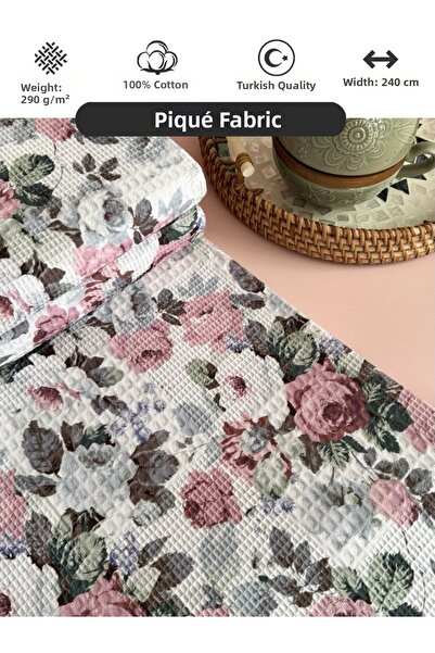 FabricMarket 100% Cotton Floral Patterned Pique Fabric – 290 G/M², 240 cm Wid...