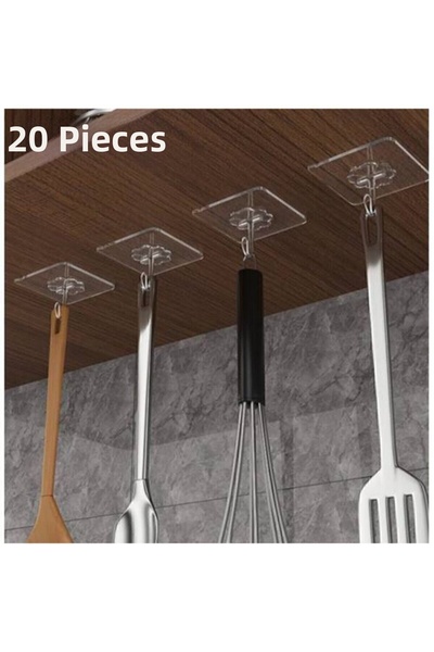 TOPALAKTİCARET 4Pcs 6x6cm Transparent Strong Self Adhesive Door Wall Hangers Heavy Load Bearing