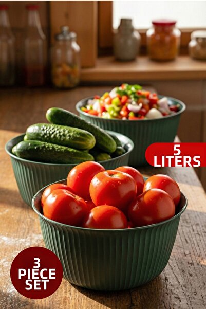 Vienev 3-Piece 5 Liter Plastic Mixing and Storage Bowl Set Green