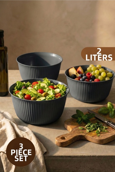 Vienev 3-Piece 2 Liter Plastic Mixing and Storage Bowl Set Anthracite
