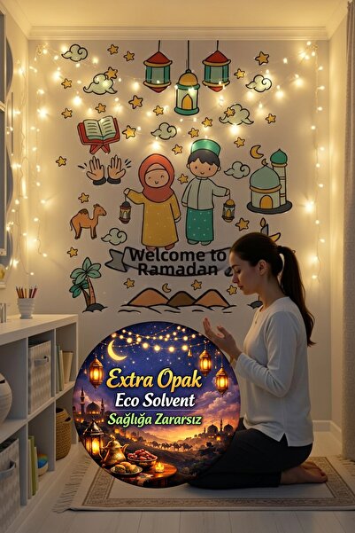 Kt Grup - Ramadan Bear Themed Ornament Sticker Mosque and Ramadan Figures Gla...