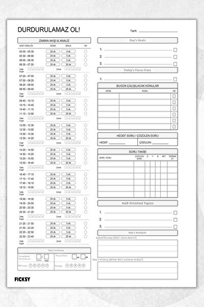 Ficksy Pomodoro Study Planner - A4 Size - 30 Sheets - Daily Planner - Daily P...