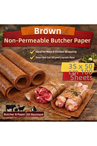Orbak Kağıtçılık Brown Oil-Proof Butcher Pastry Paper 35X50 cm Meat Chicken W...