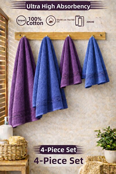 BAMİROSE 50x90 70x140 CM AMORE BATH SET DE PROSOAPE DE BAIE 4 PIESE, PROSOAPE...