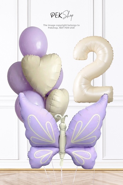 PEKSHOP 2 Year Old Retro Lilac Butterfly Theme Birthday Balloon Chain Set
