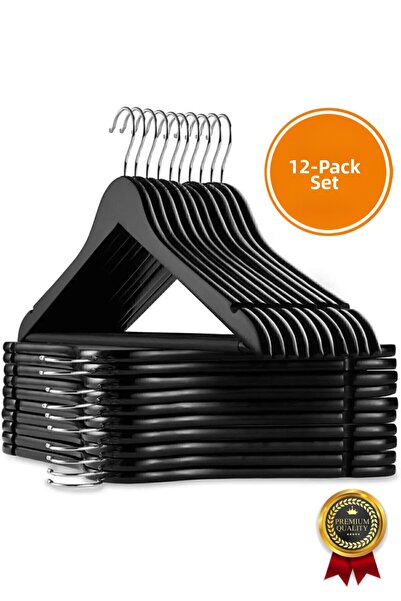 MEGA AVM 12 τεμάχια ΜΑΥΡΕΣ Ξύλινες Πλαστικές Κρεμάστρες 12 τεμάχια Μαύρες Κρε...