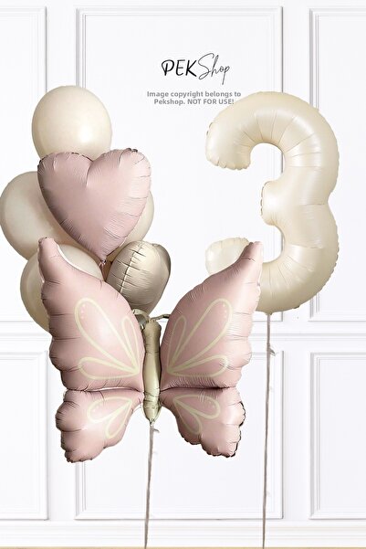 PEKSHOP 3 Year Old Balloon Retro Pink Butterfly Birthday Balloon Chain Set