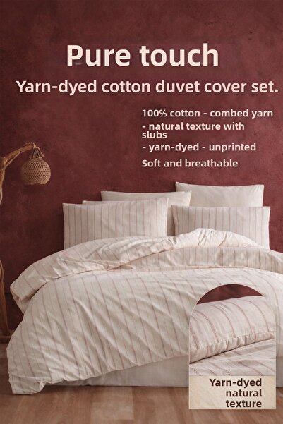 NazeninHome Puretouch Yarn-Dyed Natural Slub Duvet Cover Set Double Size 100%...