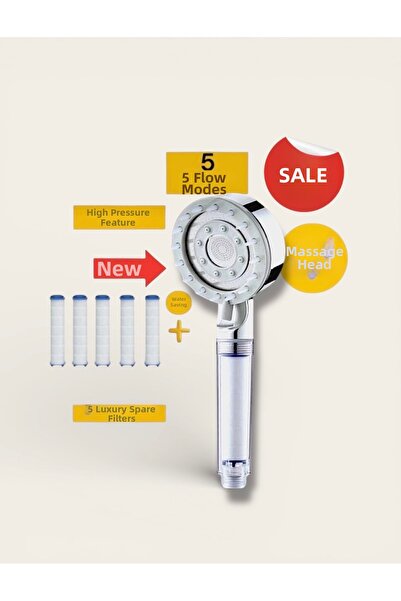 TRUVA 5 Pieces with Spares White Massage Shower Head Water Saving Anti-Limescale