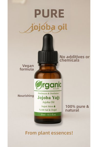 Organic Kiler Jojoba Oil 10ml Cold Pressed 100% Pure Natural Without Additives - Glass Bottle with Dropper (Undiluted)