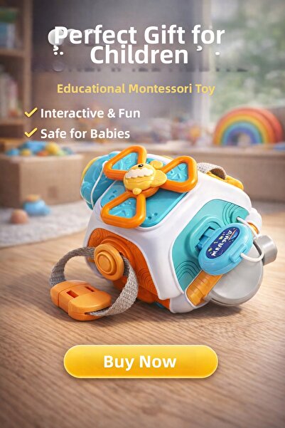 kosetoys لعبة مونتيسوري للأطفال - مكعب التنسيق بين اليد والعين مع 10 أنشطة