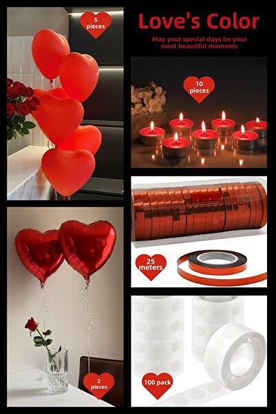 SkyPop 5 بالونات على شكل قلب مسطحة و2 بالون على شكل قلب من الفويل، 10 شموع، ر...