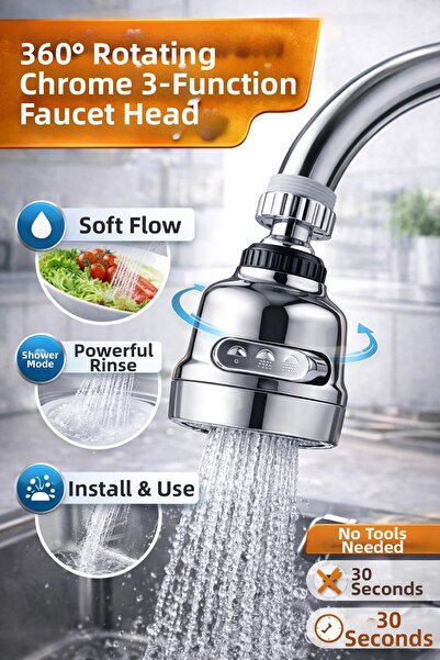 CT STONES رأس صنبور موفر للمياه من الكروم بثلاث وظائف، فوهة لحوض المطبخ، رأس ...