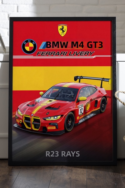 Duvarda Poster BMW M4 GT3 cu ramă din lemn negru, pictură decorativă de peret...
