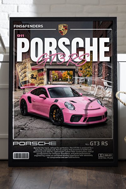 Duvarda Αφίσα Porsche 911 GT3 RS με μαύρο ξύλινο πλαίσιο, διακοσμητικός πίνακ...