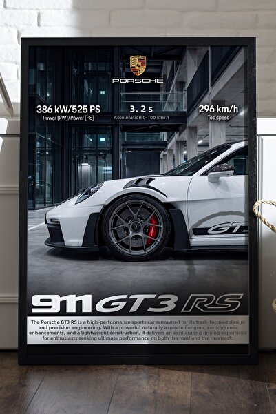 Duvarda Αφίσα Porsche 911 GT3 με μαύρο ξύλινο πλαίσιο, διακοσμητικός πίνακας ...