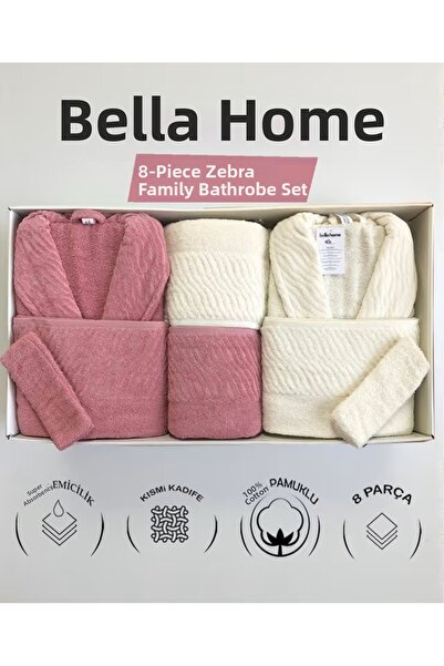 Bella Home 8 Piece Zebra Family Bathrobe Set - 100% Cotton - Original Luxury Box