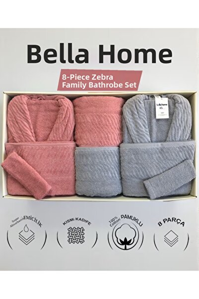 Bella Home 8 Piece Zebra Family Bathrobe Set - 100% Cotton - Original Luxury Box