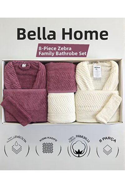 Bella Home 8 Piece Zebra Family Bathrobe Set - 100% Cotton - Original Luxury Box
