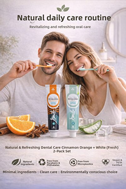 BEN ANNA مجموعة معجون الأسنان الطبيعي بن آند آنا وايت + سينامون أورانج 75 مل ...