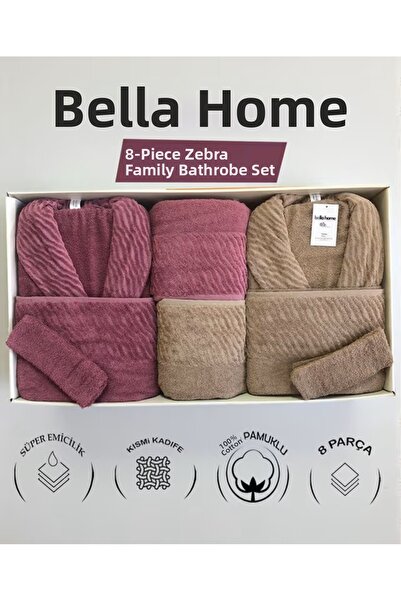 Bella Home 8 Piece Zebra Family Bathrobe Set - 100% Cotton - Original Luxury Box