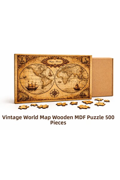 EXİN Old World Map Wooden Puzzle 500 Pieces – Vintage Classic Map