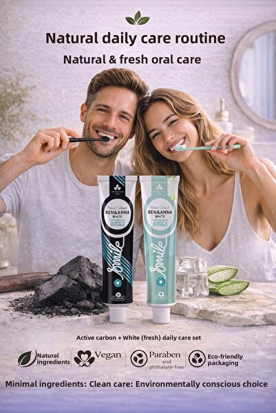 BEN ANNA Ben&Anna Activated Carbon and White Fresh Fluoride Toothpaste Set of...
