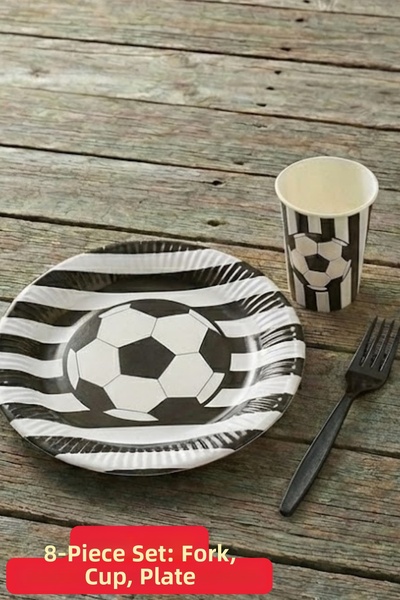Baloncu Dede Football Themed Black and White Striped Fan Party Set Plate Cup ...