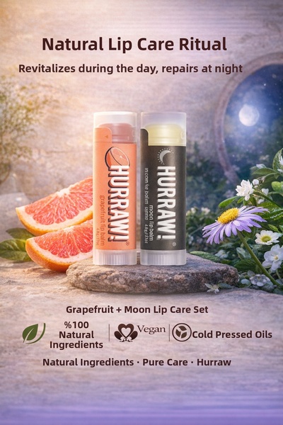 Hurraw مجموعة مرطب الشفاه من مون آند بينك جريب فروت مكونة من قطعتين، 100% طبي...