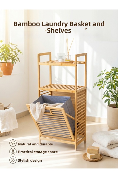 ERKUGO Bamboo 2 Raflı Kirli - Οργανωτής καλαθιών πολλαπλών χρήσεων για μπάνιο...