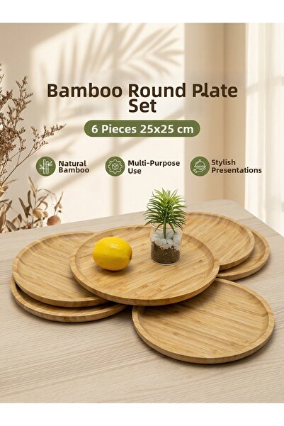 ERKUGO طقم أطباق مستديرة من الخيزران مكون من 6 قطع - مقاس كبير (25 × 25 سم)